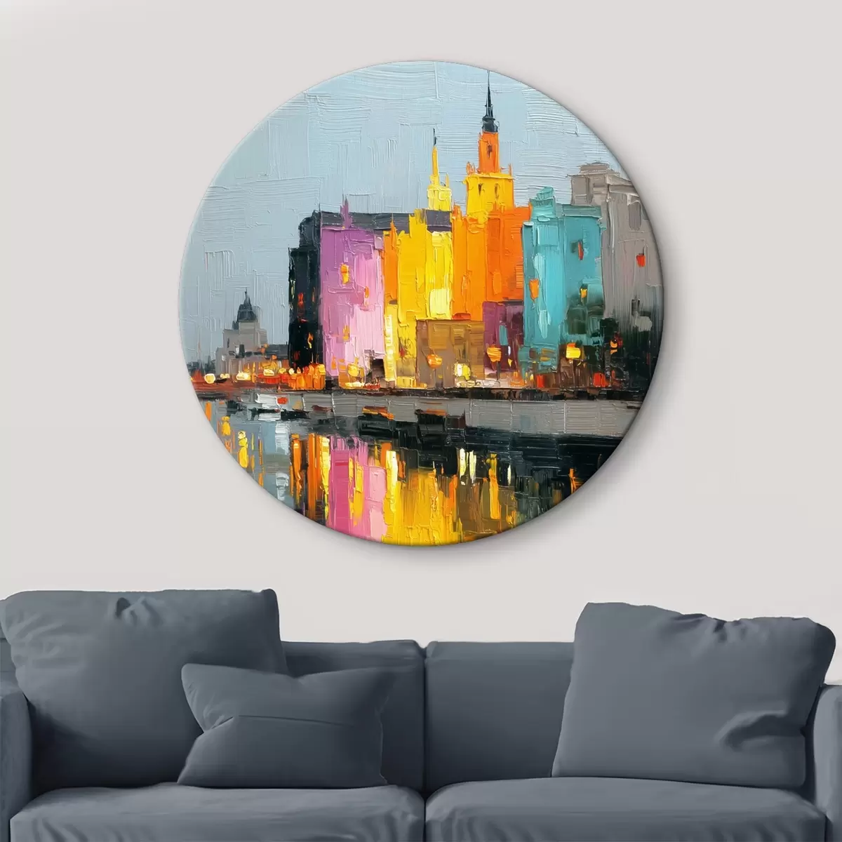 Runde Wandbilder Lichter der Stadt: lebendige Landschaft im Impasto-Stil r45242