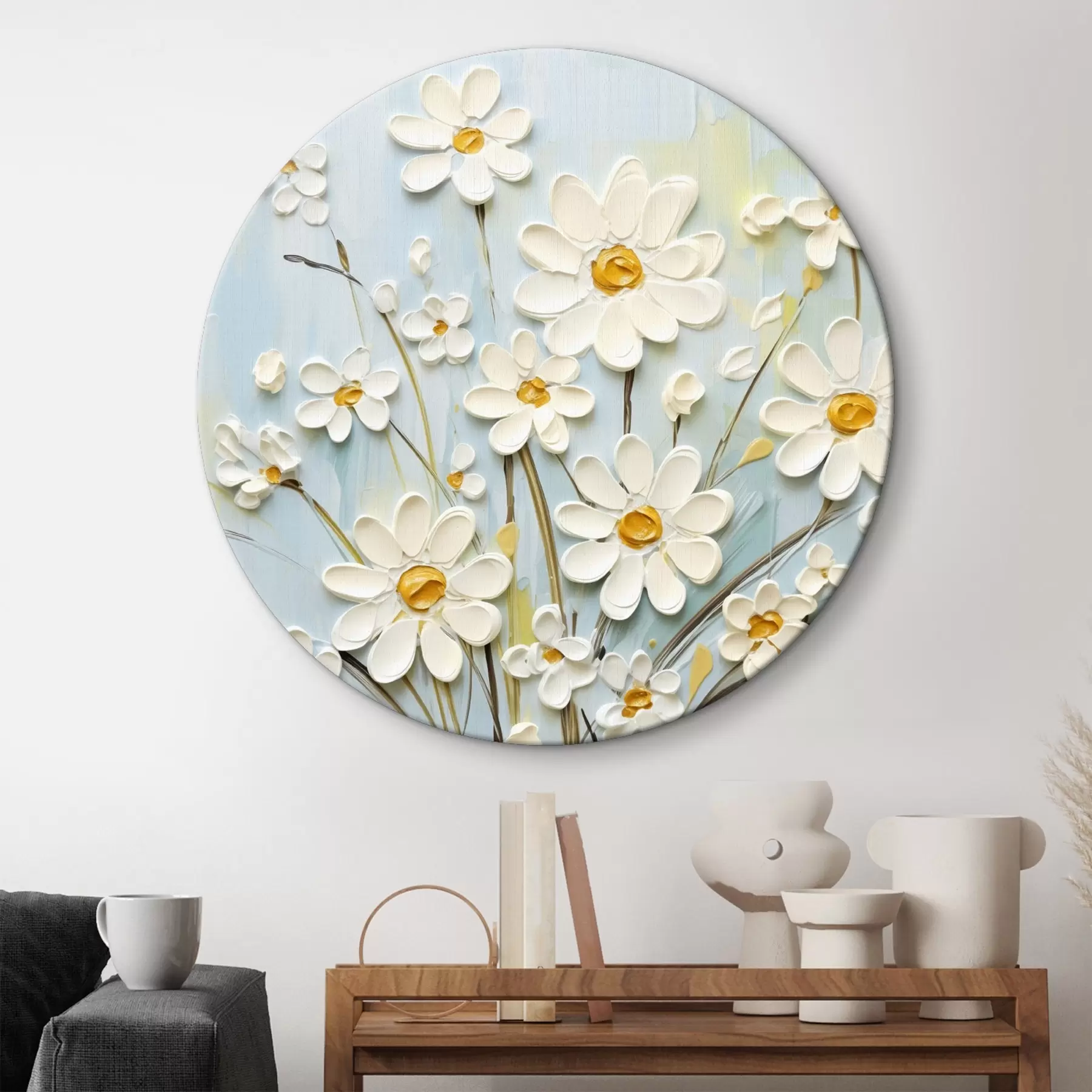 Fototapete Strukturierte Gänseblümchen: Impasto-Kunst mit ausdrucksstarken Pinselstrichen r45266