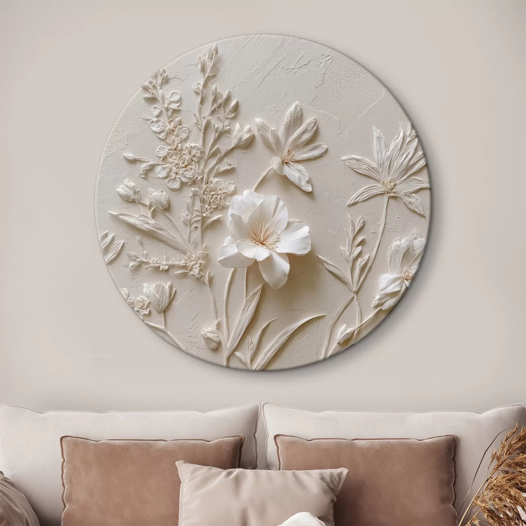 Fototapete Blumenmotiv: Basrelief mit Pflanzen auf hellem Hintergrund r45536