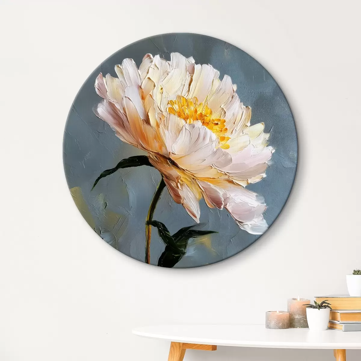 Runde Wandbilder Abstrakte Blume: Komposition in Blau- und Grautönen r45542
