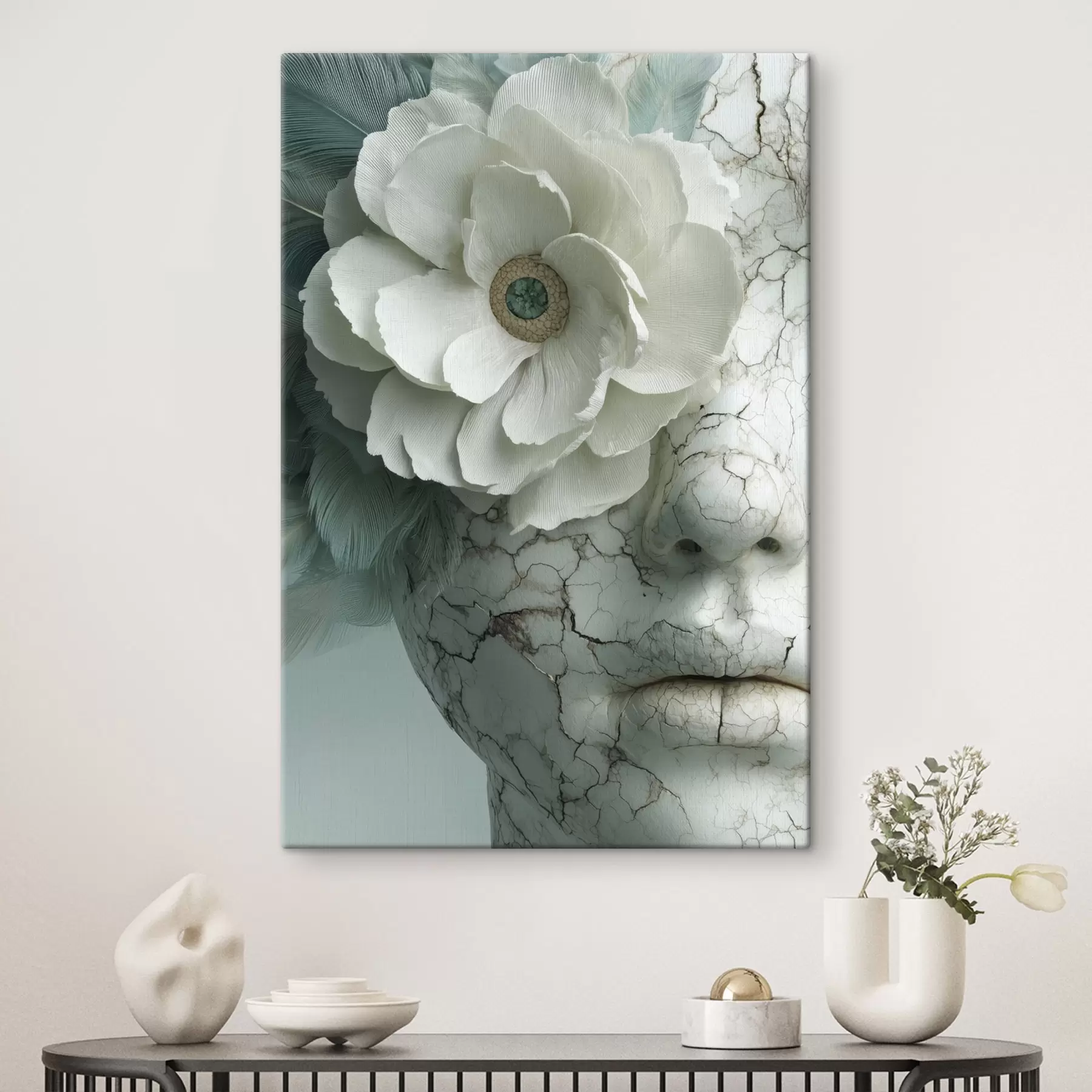 Fototapete marmorporträt eines Mädchens mit einer Blume s45709