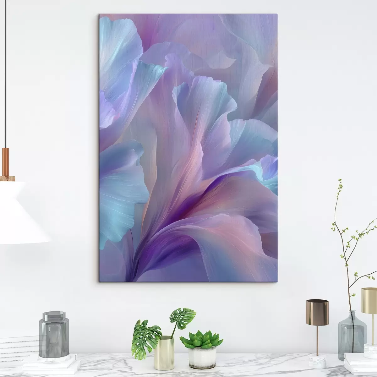 Fototapete eine zarte Fantasieblume mit Blütenblättern in Violett-, Blau- und Rosatönen. s45711