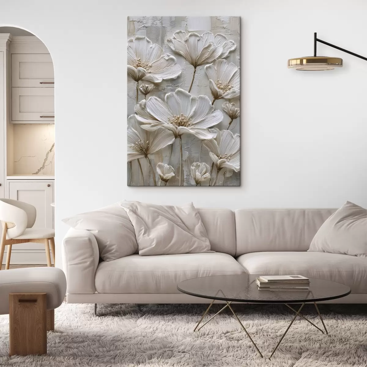 Fototapete cremefarbene Blumen im Imitations-Impasto-Stil s45713