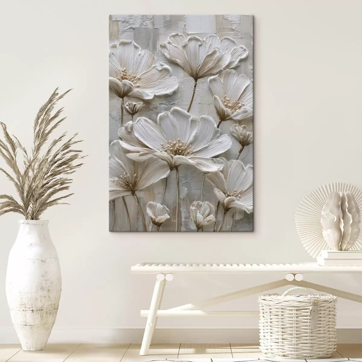Fototapete cremefarbene Blumen im Imitations-Impasto-Stil s45713