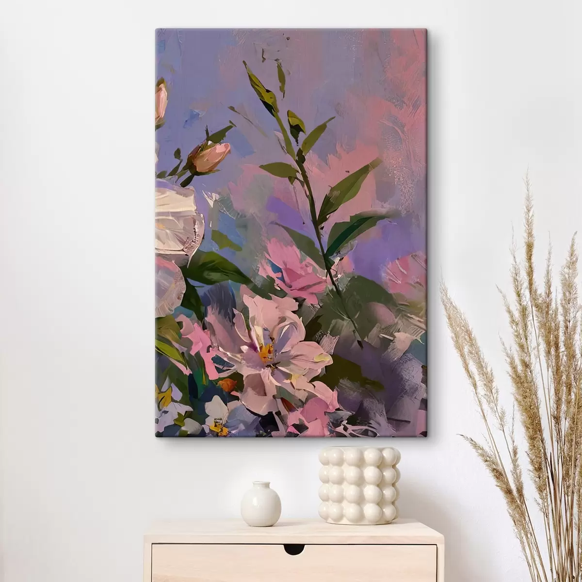 Fototapete rosa Blumen im Stil eines Ölgemäldes s45724