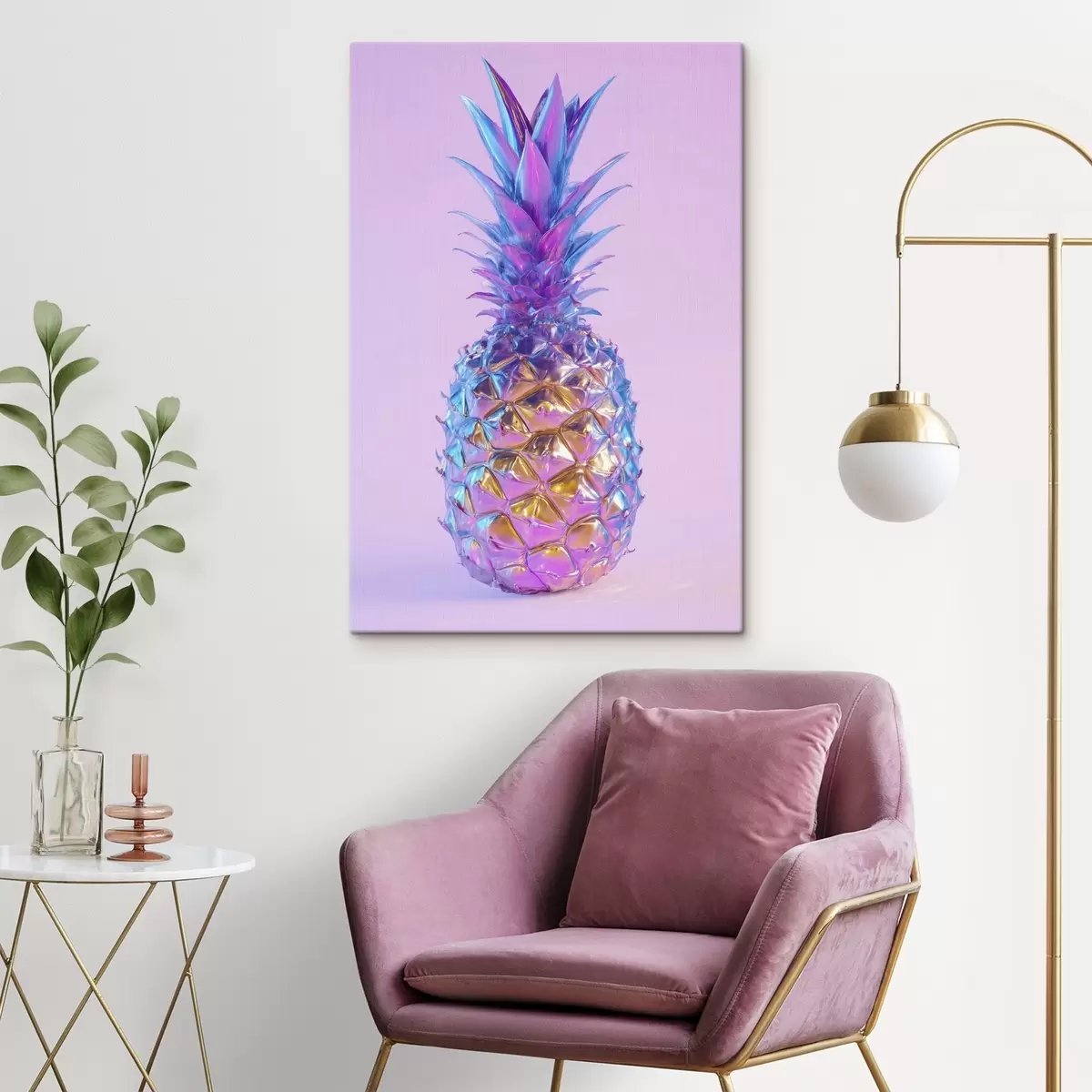 Fototapete leuchtend glänzende Ananas im Pop-Art-Stil s45727