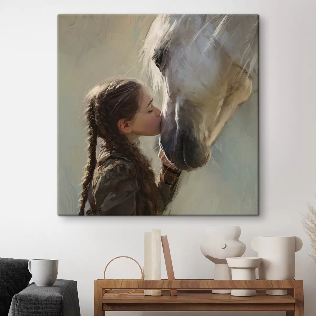 Fototapete mädchen küsst ein Pferd s45731