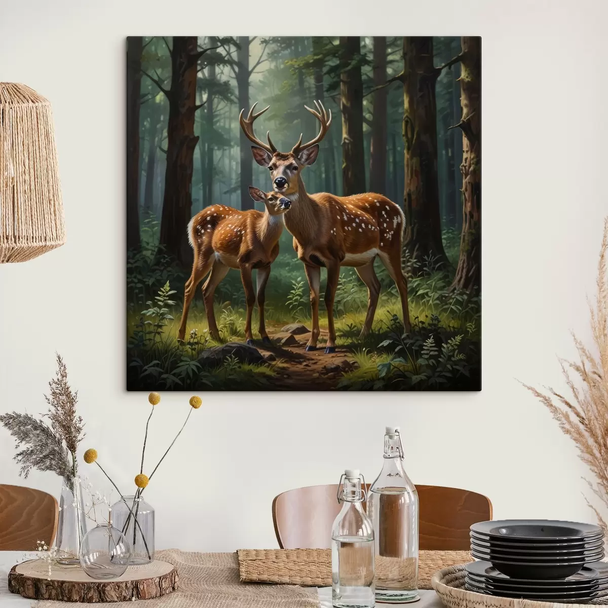 Fototapete hirsch mit Kitz im Wald s45732