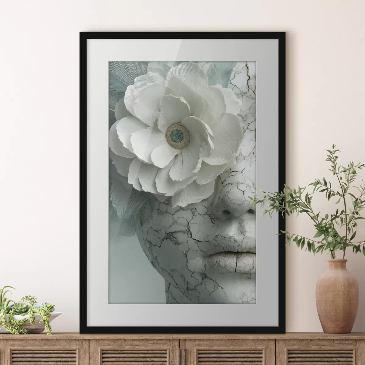 Poster marmorporträt eines Mädchens mit einer Blume f45709