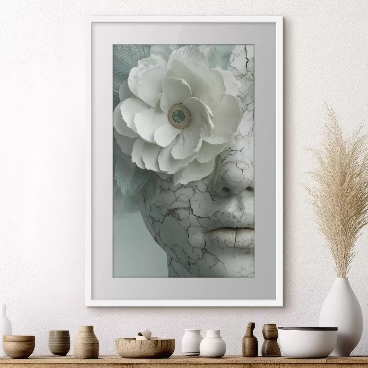 Poster marmorporträt eines Mädchens mit einer Blume f45709