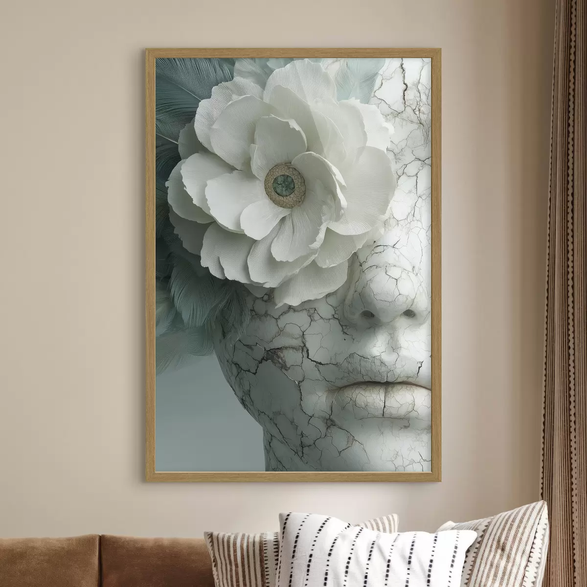 Poster marmorporträt eines Mädchens mit einer Blume f45709