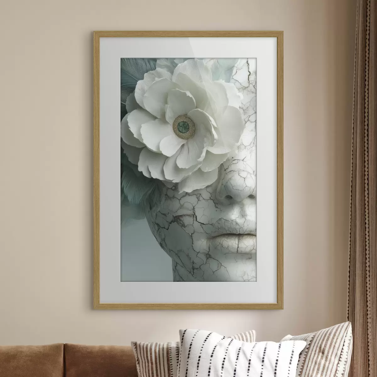 Poster marmorporträt eines Mädchens mit einer Blume f45709