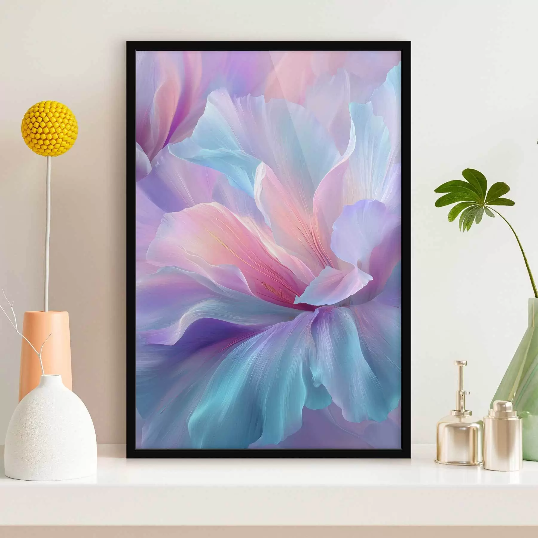 Fototapete eine zarte Fantasieblume mit Blütenblättern in Violett-, Blau- und Rosatönen. f45710