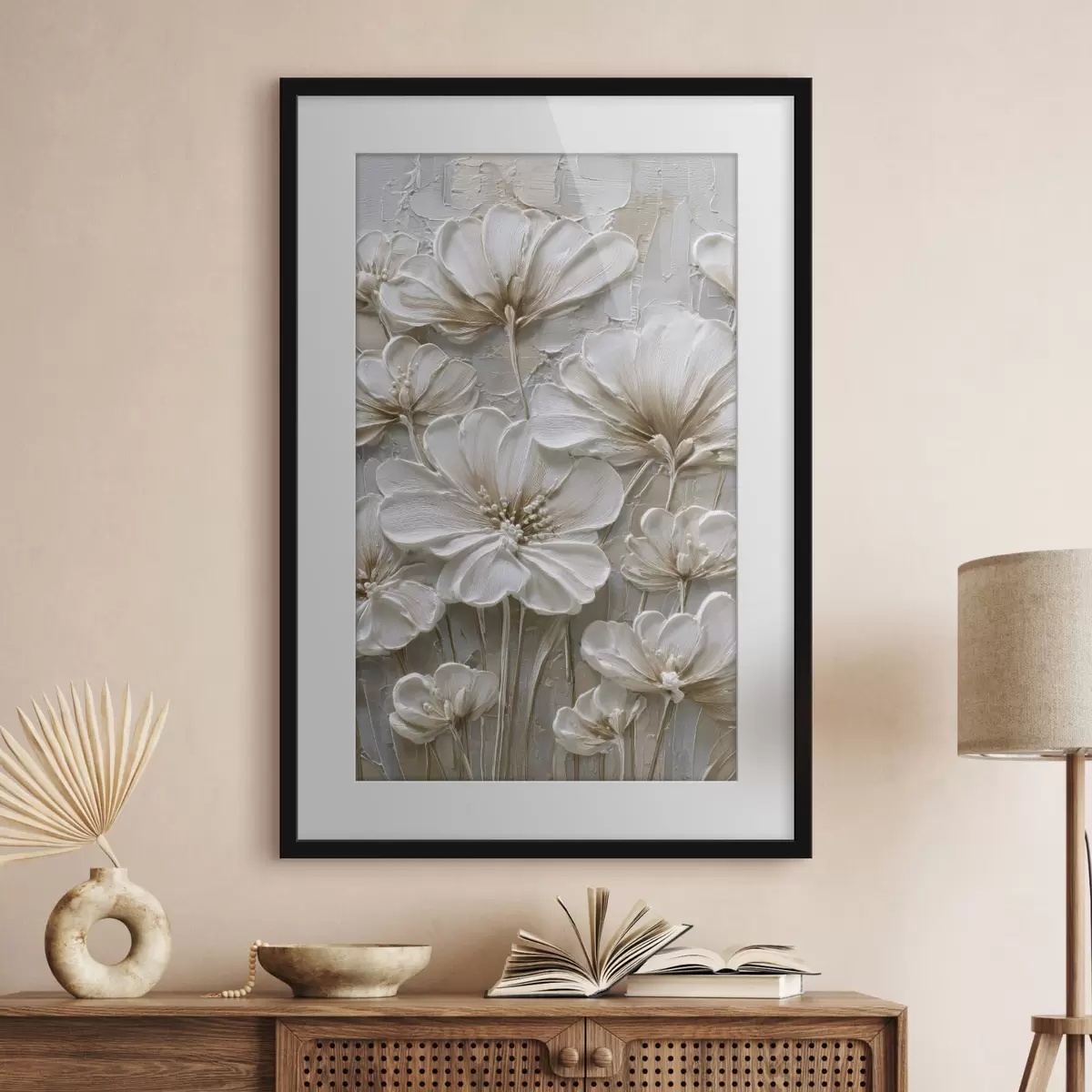 Poster cremefarbene Blumen im Imitations-Impasto-Stil f45712