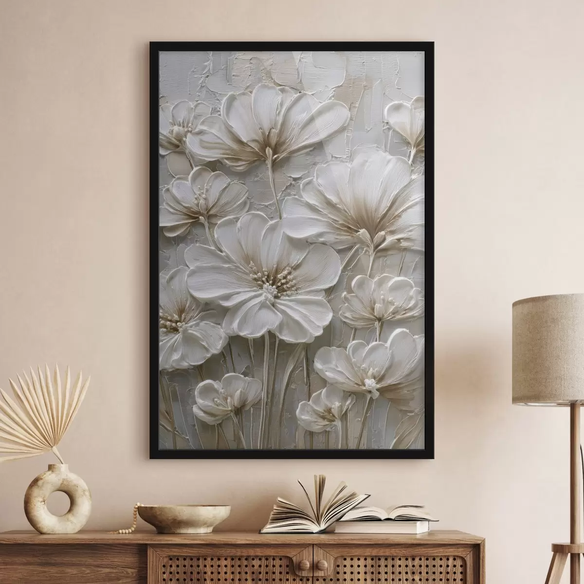 Poster cremefarbene Blumen im Imitations-Impasto-Stil f45712