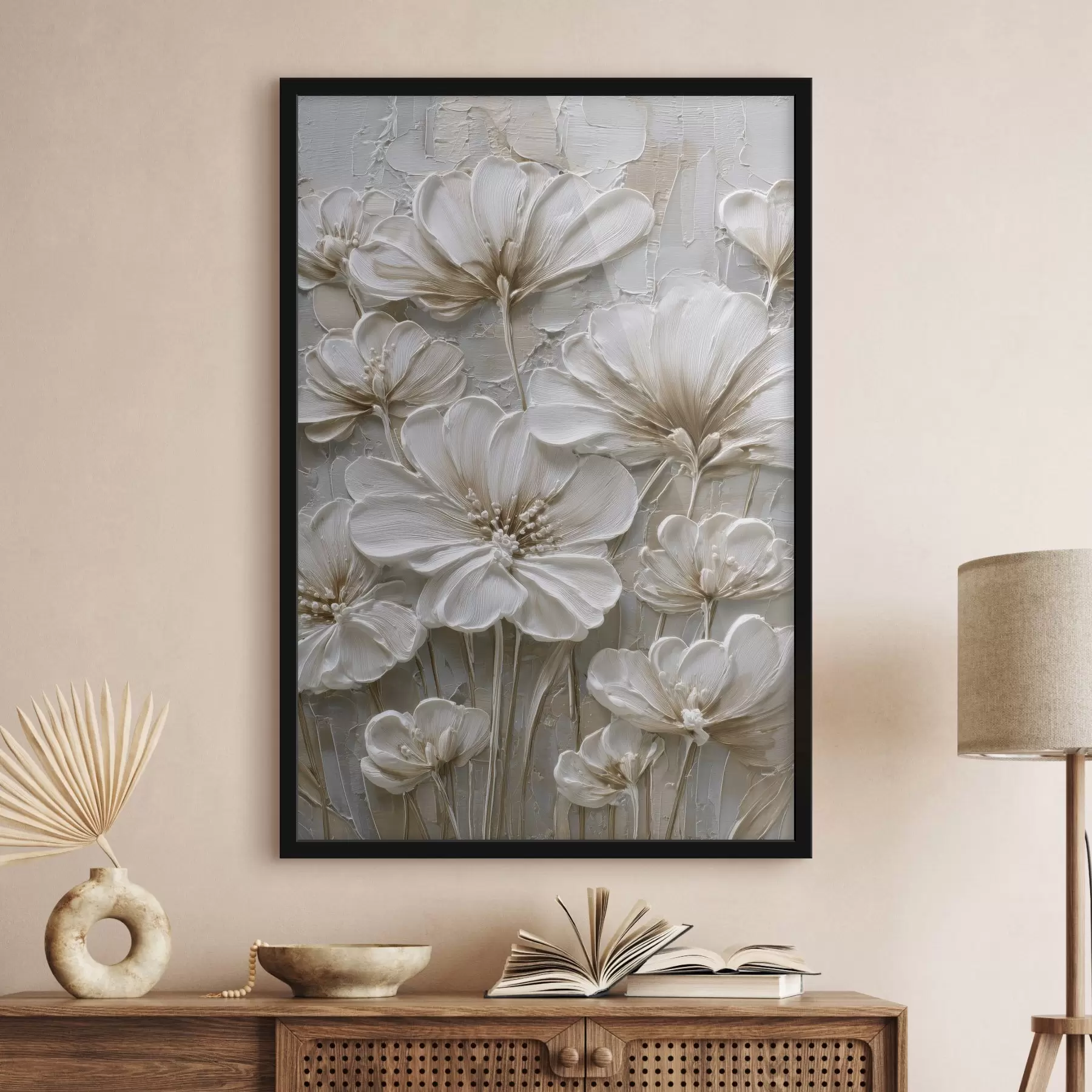 Fototapete cremefarbene Blumen im Imitations-Impasto-Stil f45712