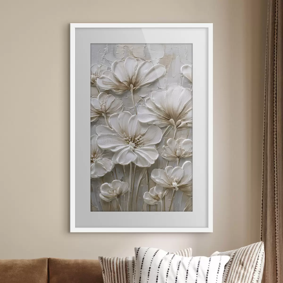 Poster cremefarbene Blumen im Imitations-Impasto-Stil f45712