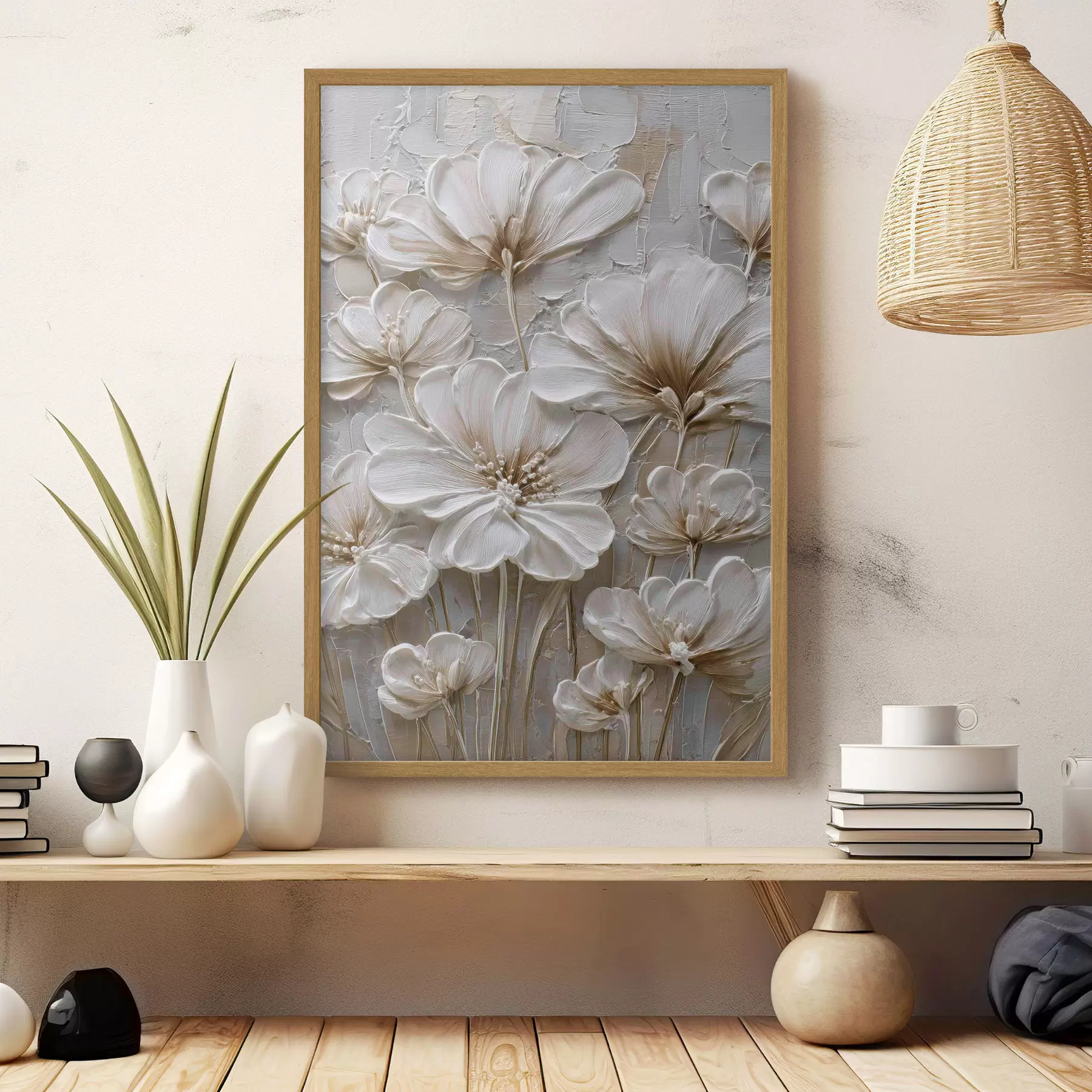 Fototapete cremefarbene Blumen im Imitations-Impasto-Stil f45712