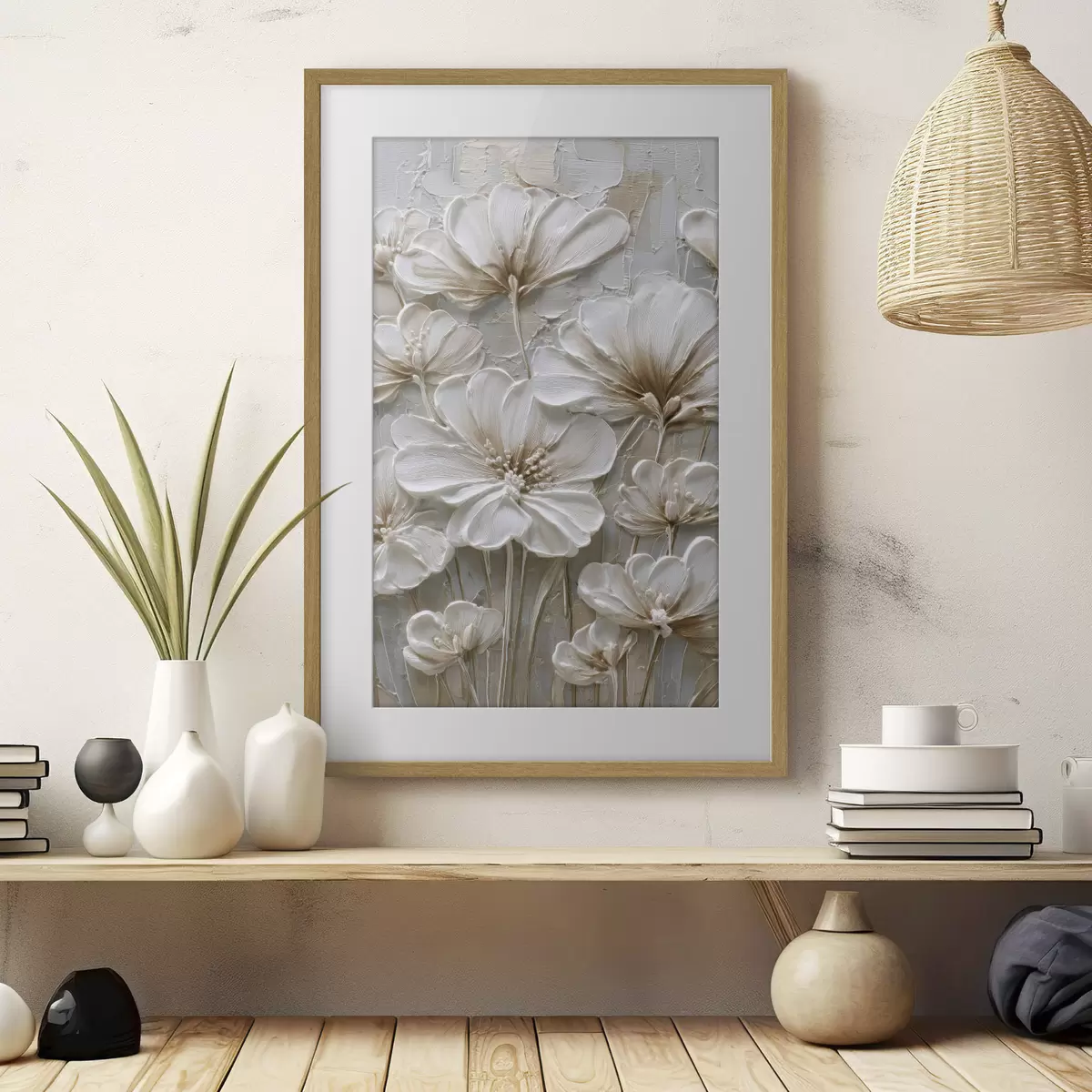 Poster cremefarbene Blumen im Imitations-Impasto-Stil f45712