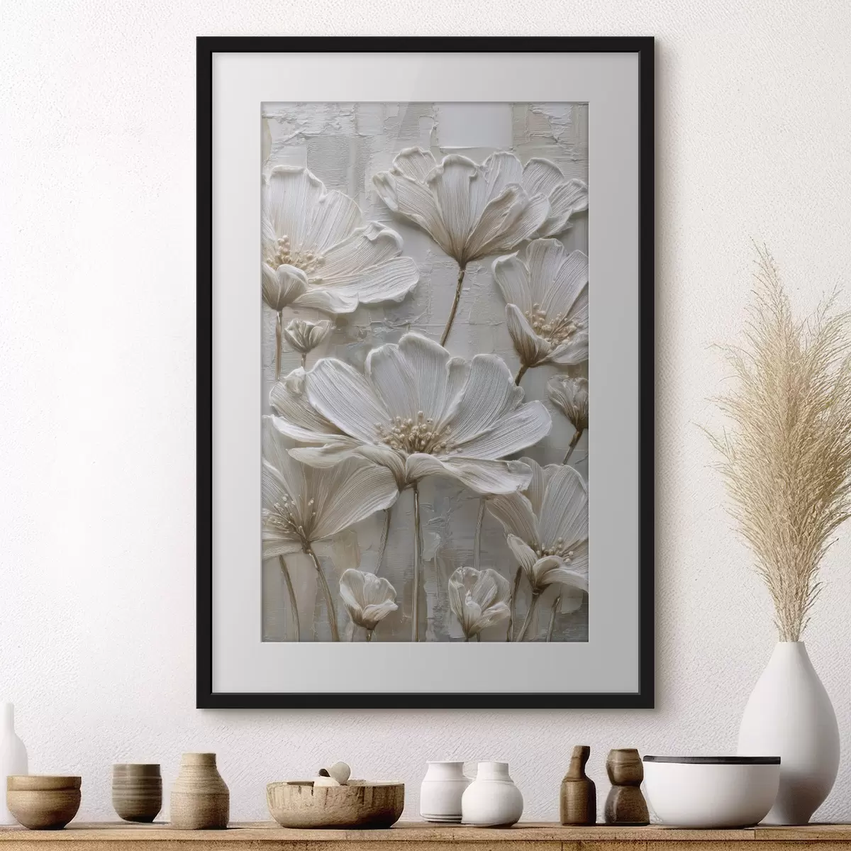 Poster cremefarbene Blumen im Imitations-Impasto-Stil f45713