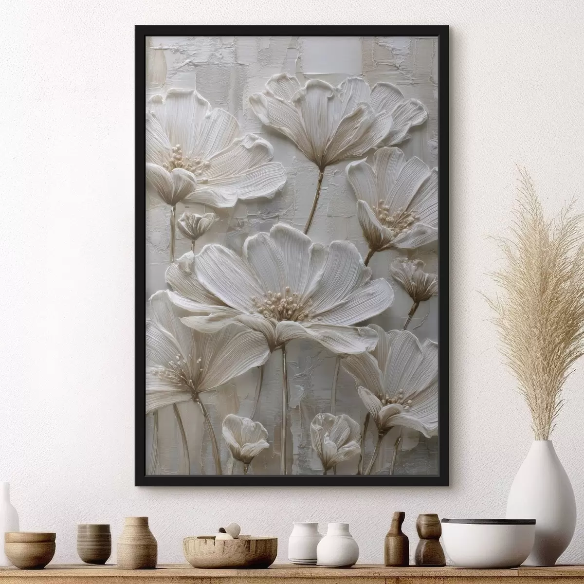 Poster cremefarbene Blumen im Imitations-Impasto-Stil f45713