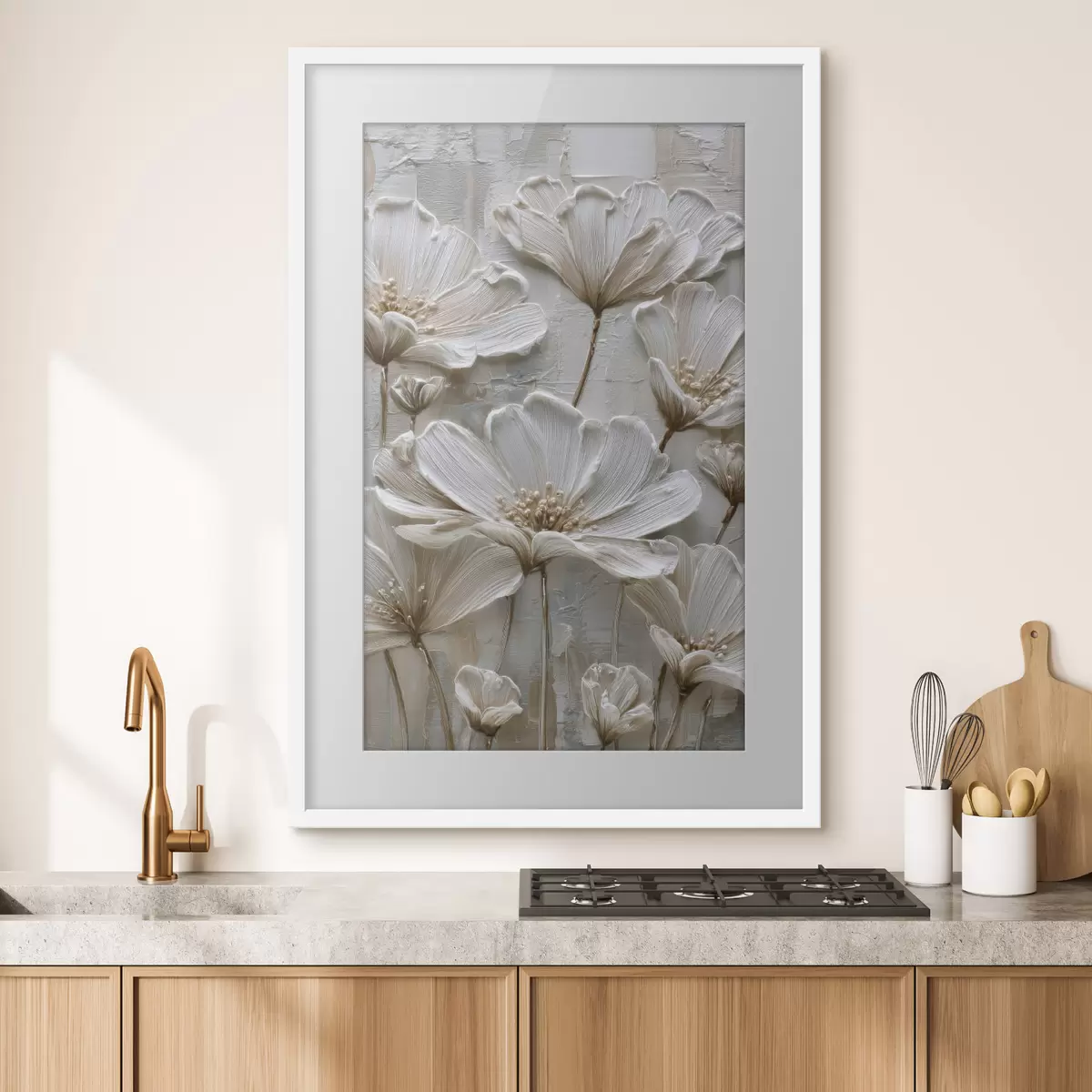 Poster cremefarbene Blumen im Imitations-Impasto-Stil f45713