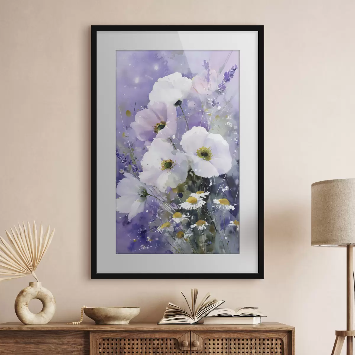 Poster aquarellstrauß in Lila- und Weißtönen f45719