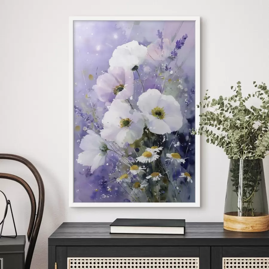 Fototapete aquarellstrauß in Lila- und Weißtönen f45719