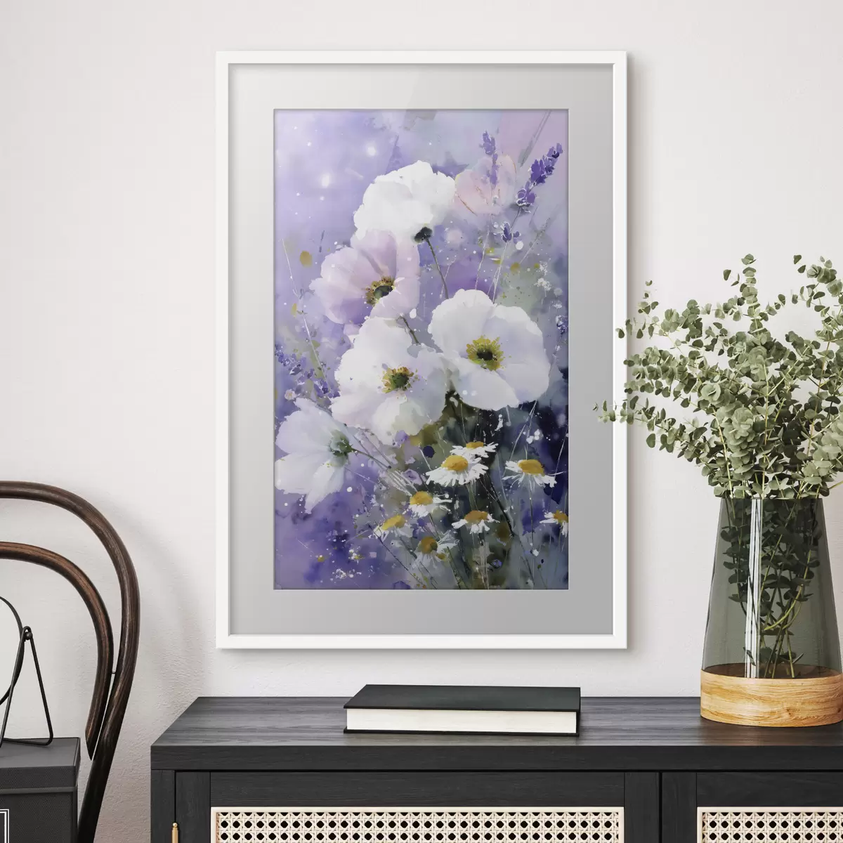 Poster aquarellstrauß in Lila- und Weißtönen f45719