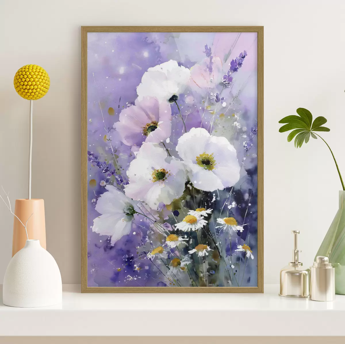 Poster aquarellstrauß in Lila- und Weißtönen f45719