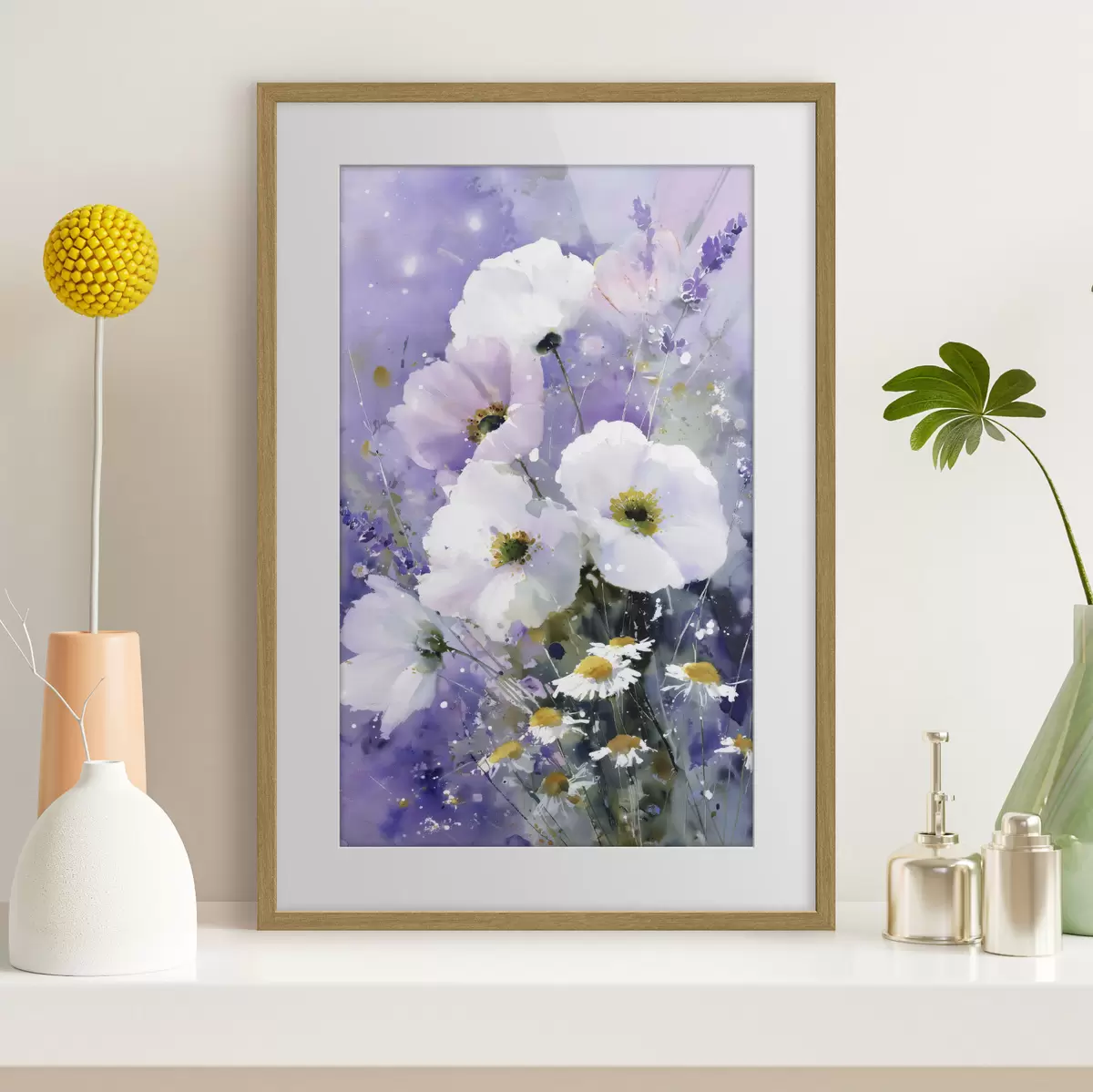 Poster aquarellstrauß in Lila- und Weißtönen f45719