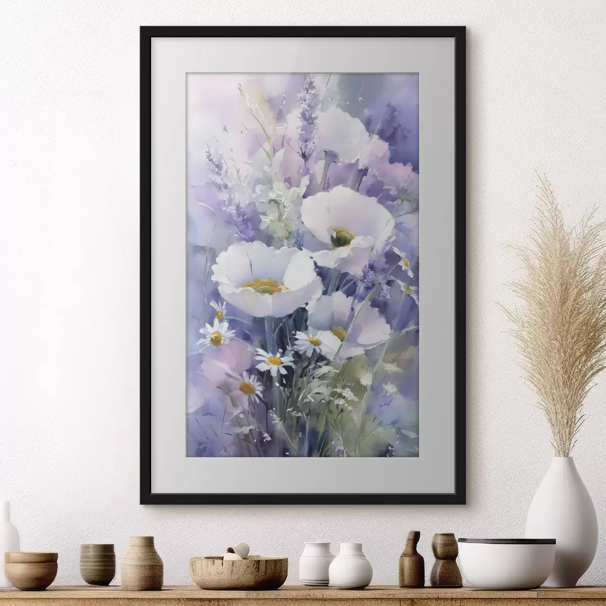 Poster aquarellstrauß in Lila- und Weißtönen f45720
