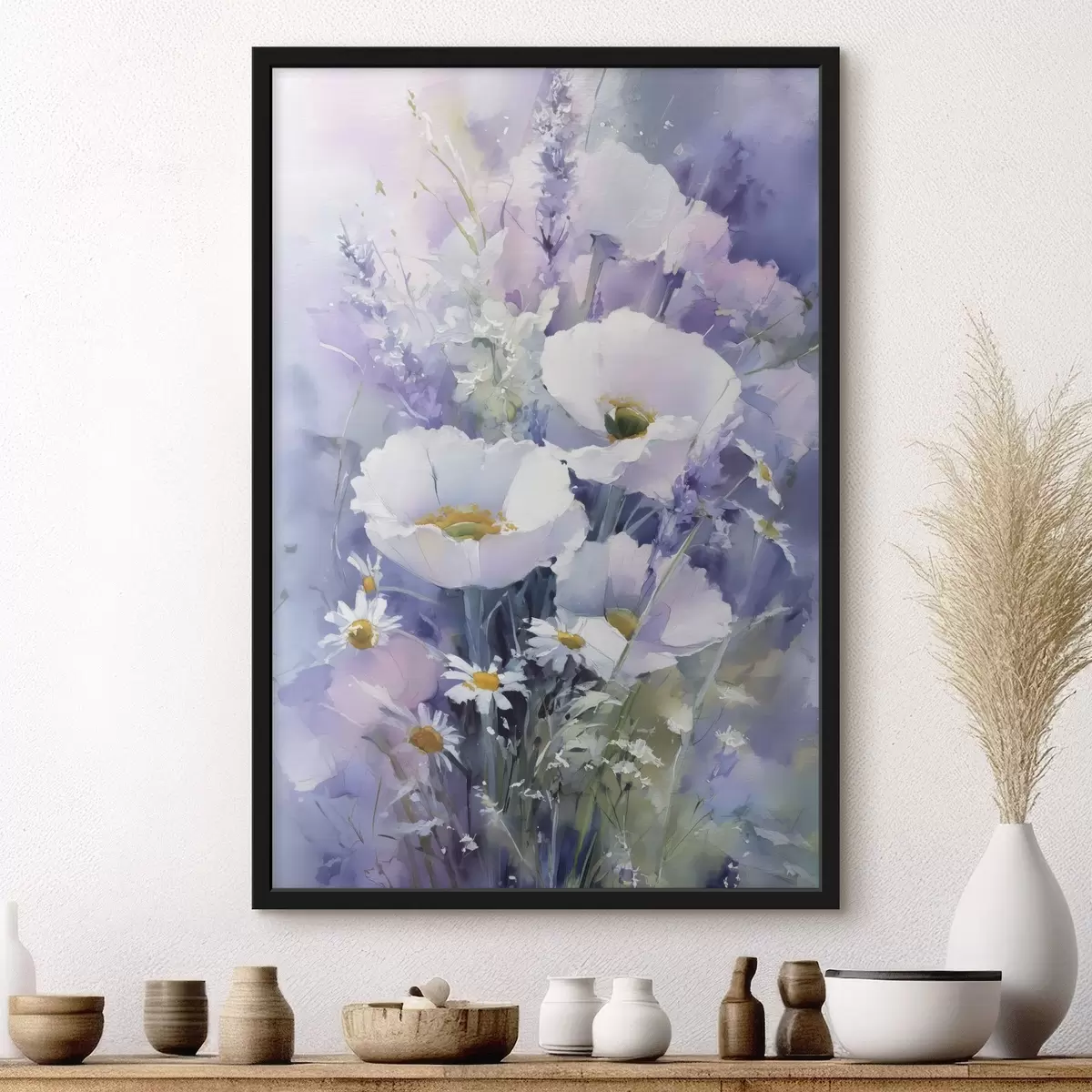 Poster aquarellstrauß in Lila- und Weißtönen f45720