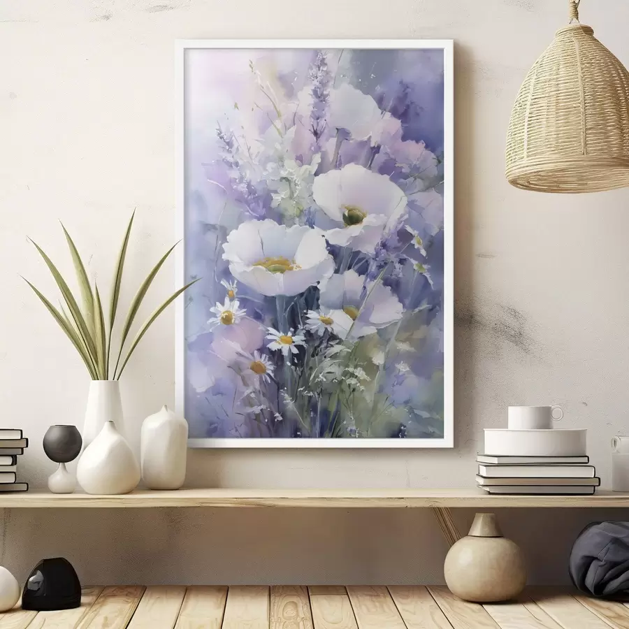 Fototapete aquarellstrauß in Lila- und Weißtönen f45720