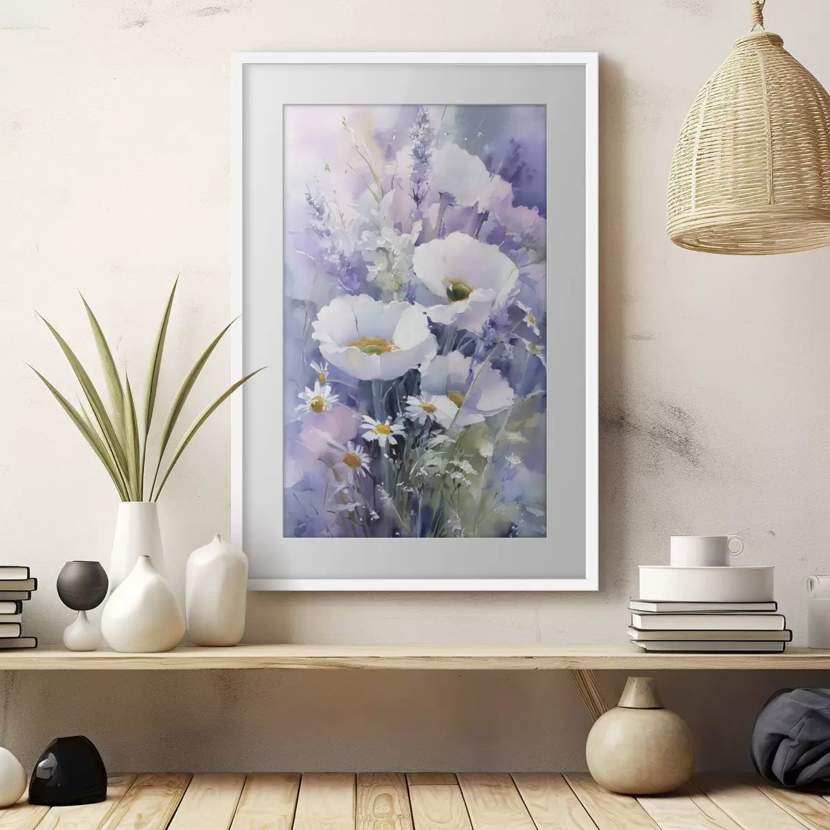 Poster aquarellstrauß in Lila- und Weißtönen f45720