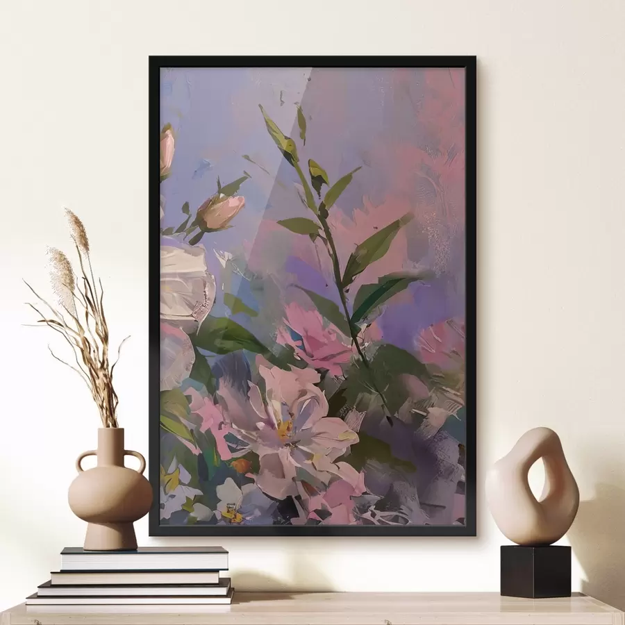 Fototapete rosa Blumen im Stil eines Ölgemäldes f45724