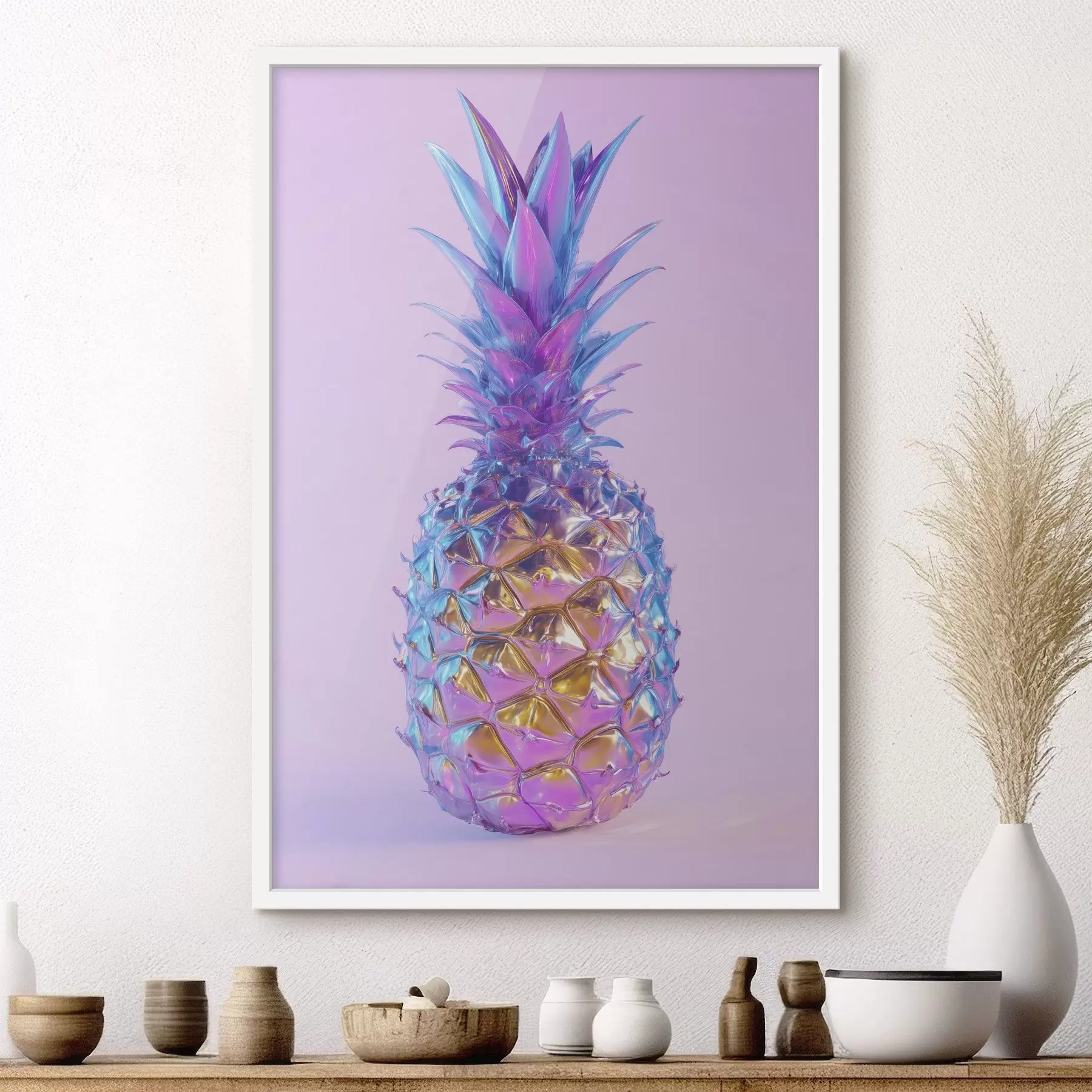 Fototapete leuchtend glänzende Ananas im Pop-Art-Stil f45727