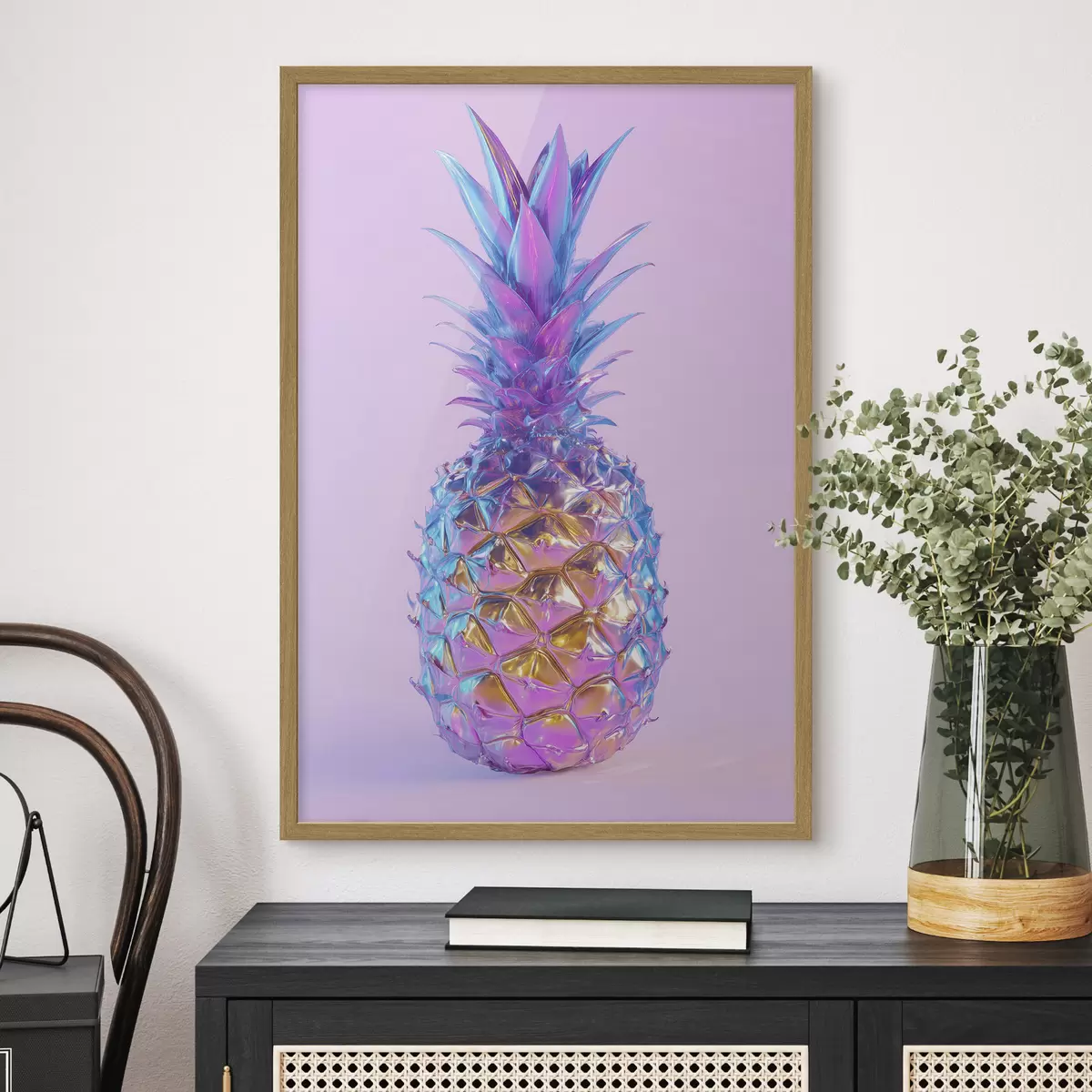 Poster leuchtend glänzende Ananas im Pop-Art-Stil f45727
