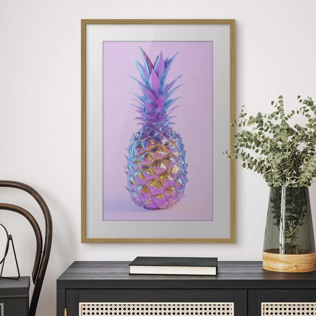 Poster leuchtend glänzende Ananas im Pop-Art-Stil f45727