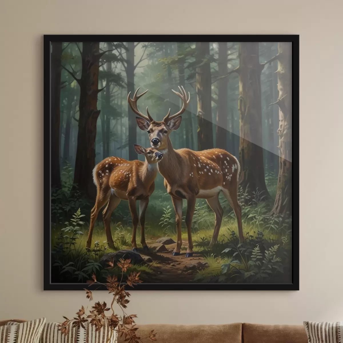 Poster hirsch mit Kitz im Wald f45732