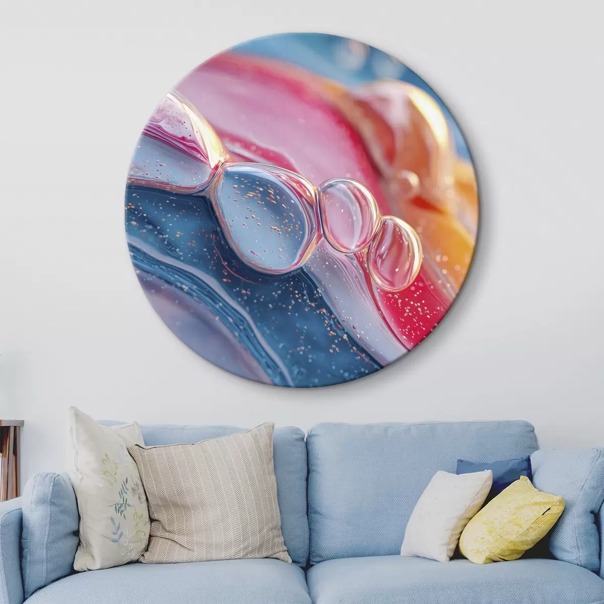 Runde Wandbilder bunte Wellen mit Blasen r45705