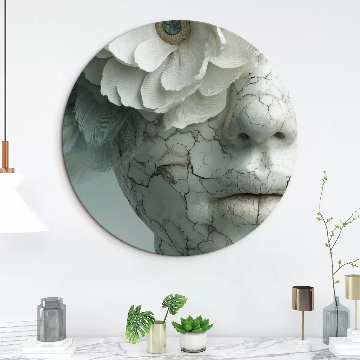 Runde Wandbilder marmorporträt eines Mädchens mit einer Blume r45709