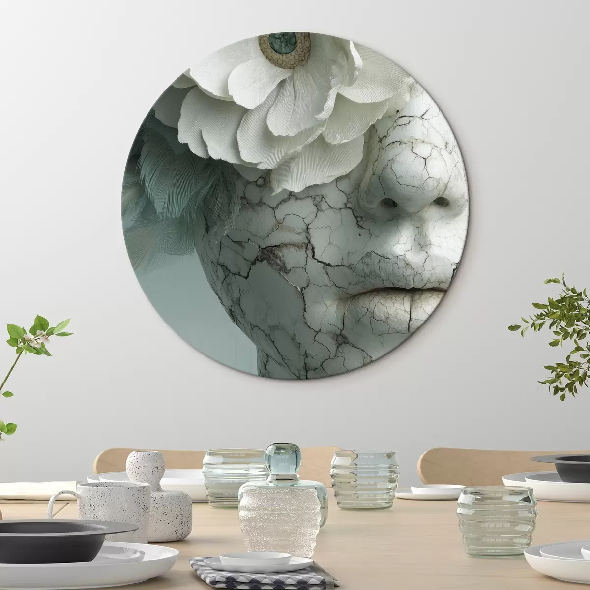Runde Wandbilder marmorporträt eines Mädchens mit einer Blume r45709