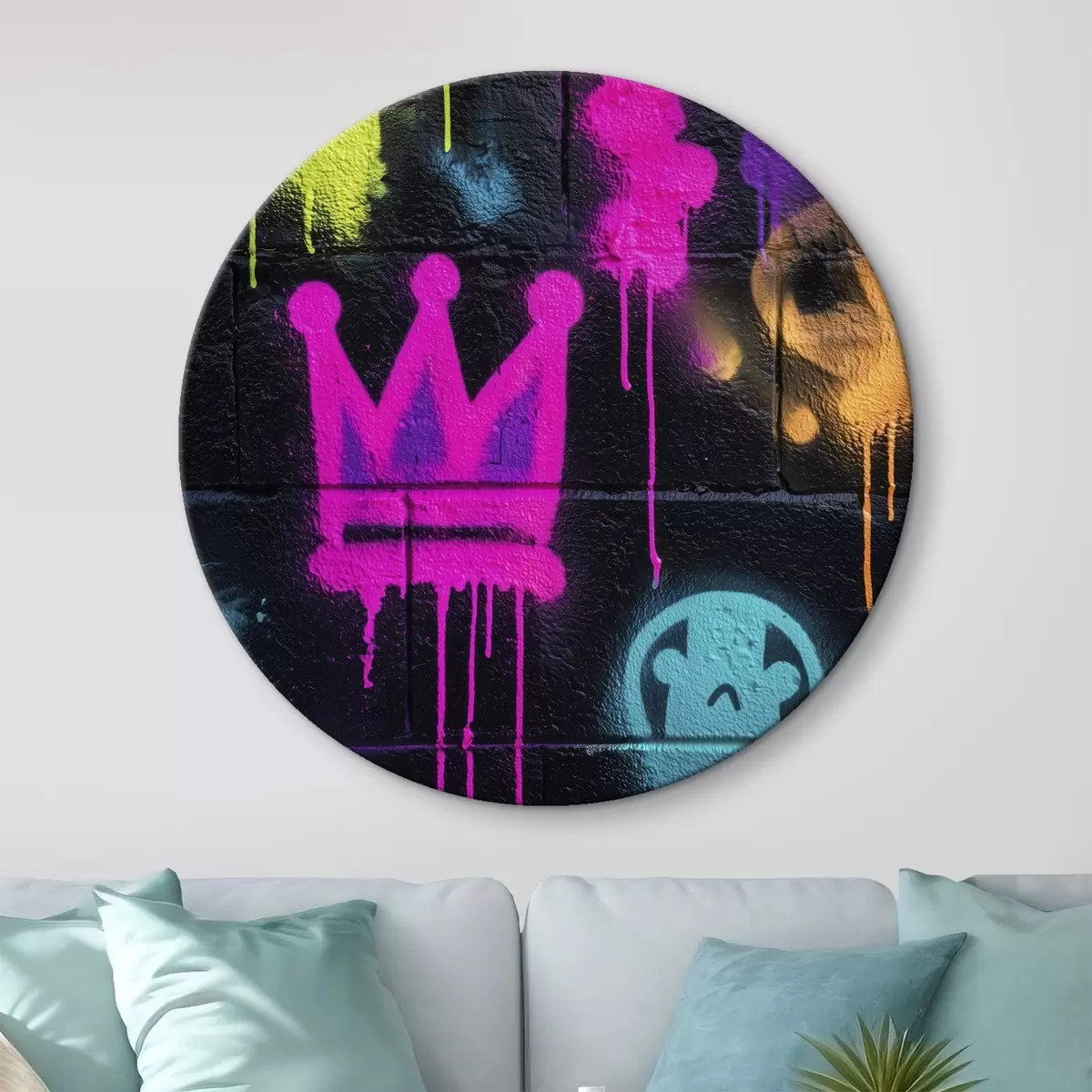 Runde Wandbilder leuchtende Straßenkunst auf dunklem Hintergrund r45717