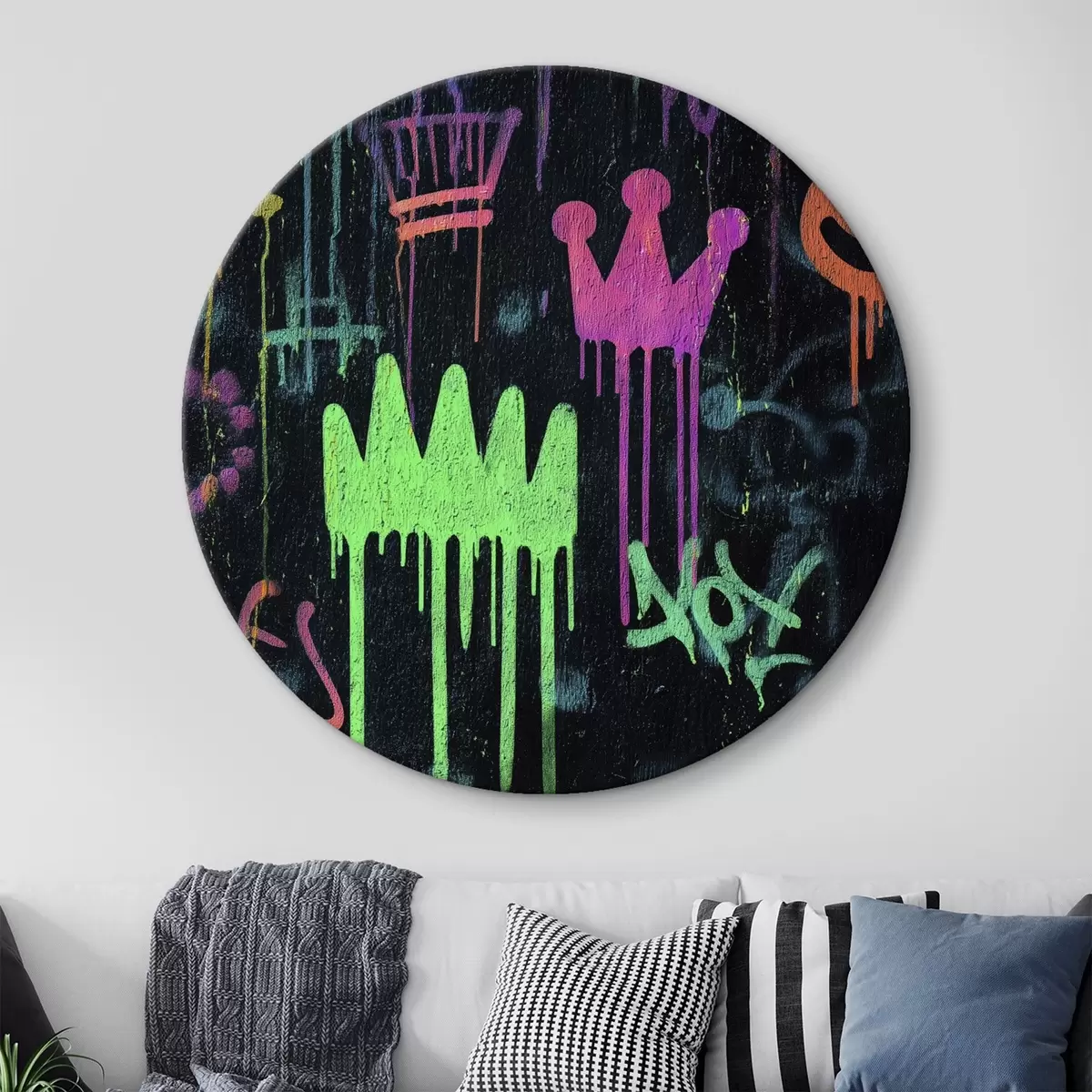Runde Wandbilder leuchtende Straßenkunst auf dunklem Hintergrund r45718