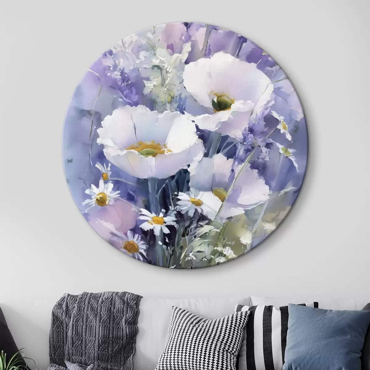 Runde Wandbilder aquarellstrauß in Lila- und Weißtönen r45720