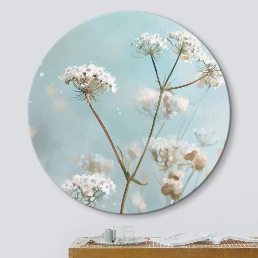 Fototapete Königin-Annes-Spitze-Blumen im Aquarellstil auf blauem Hintergrund r45722