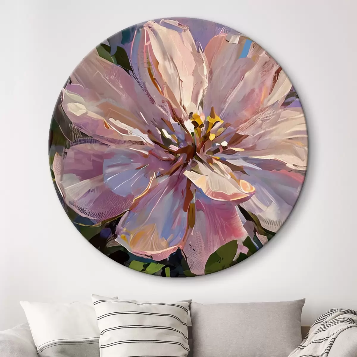 Runde Wandbilder rosa Blumen im Stil eines Ölgemäldes r45723