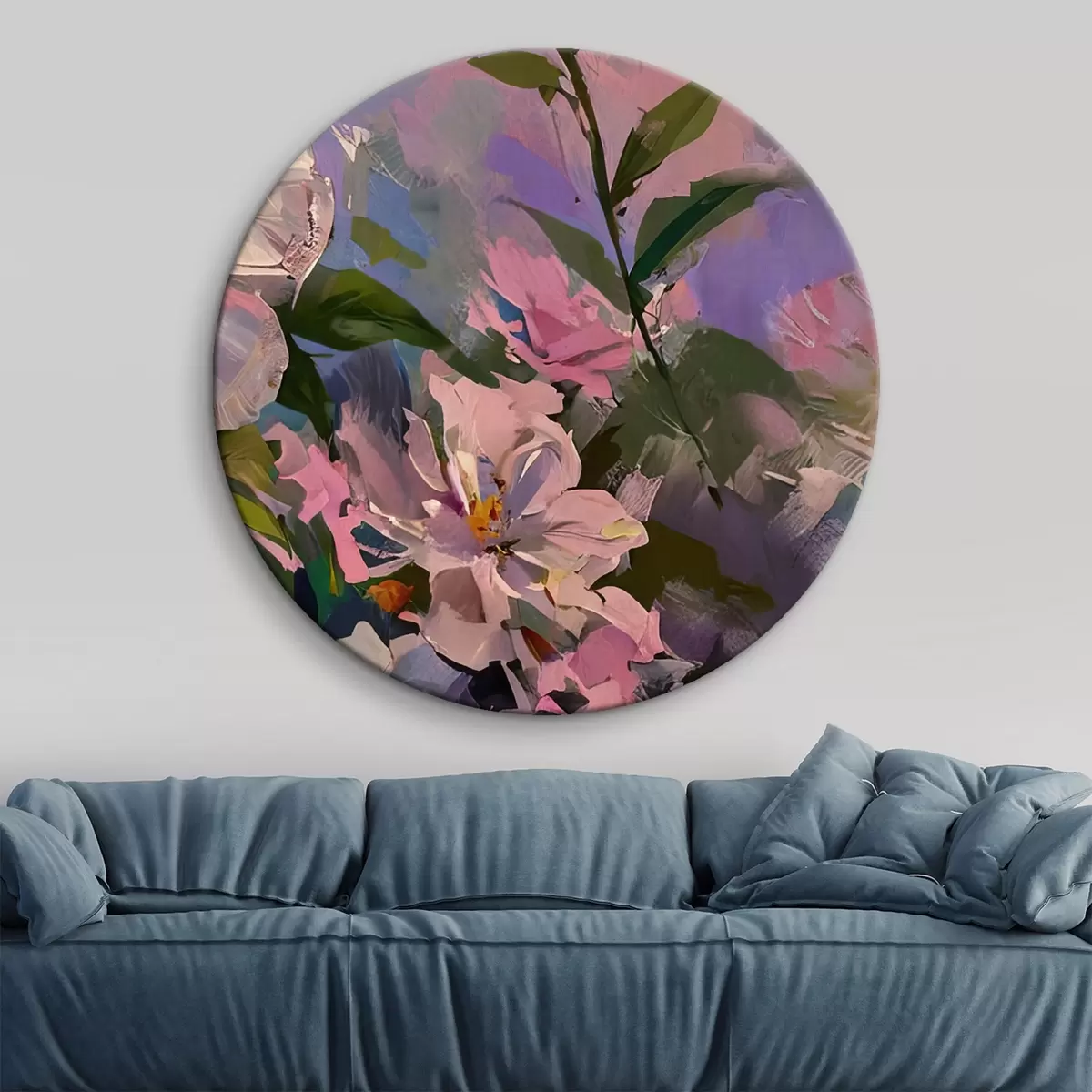 Runde Wandbilder rosa Blumen im Stil eines Ölgemäldes r45724