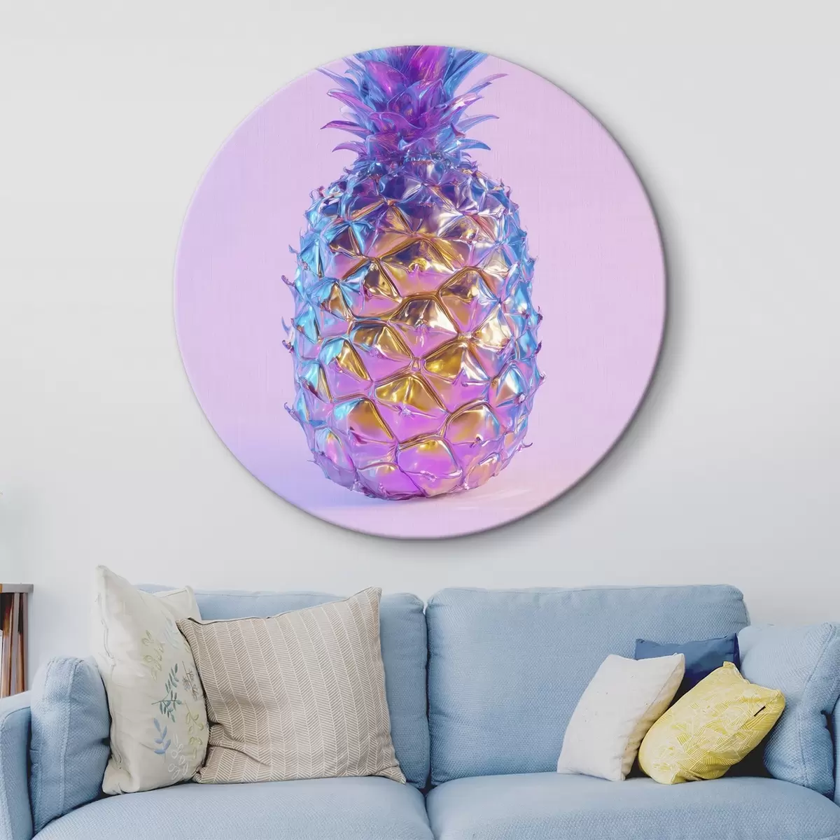Runde Wandbilder leuchtend glänzende Ananas im Pop-Art-Stil r45727